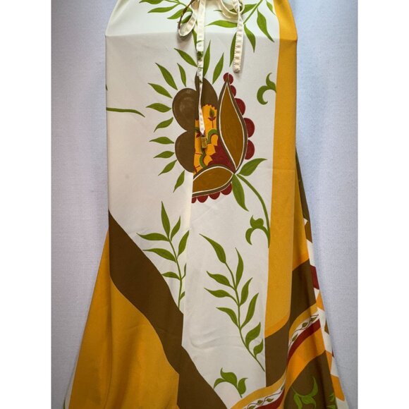 RUNVS Women's Long Maxi Dress Size S Multi Leaf Patchwork Sleeveless Back Tie - Picture 10 of 13